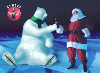 Good Friends Coke Coca Cola Polar Bear Santa Claus Christmas Cel Ad