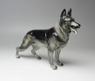 Silver Sable German Shepherd Black And Gray Porcelain Figurine 10in Long