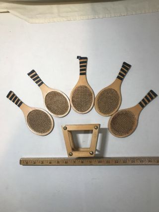Vintage Wood Tennis Racket Racquet Coaster Set Of Five