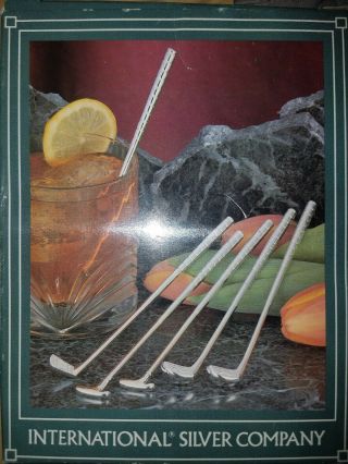 Rare - Vintage Set Of Silver Golf Club Cocktail Stirrers / Swizzle Sticks