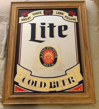 Vintage Bar Sign Miller Lite Cold Beer Great Taste Less Filling Mirror