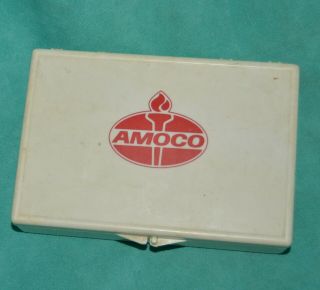 Vtg Amoco Gasoline Oil Red Logo Plastic Small 1st Aid Kit - Box
