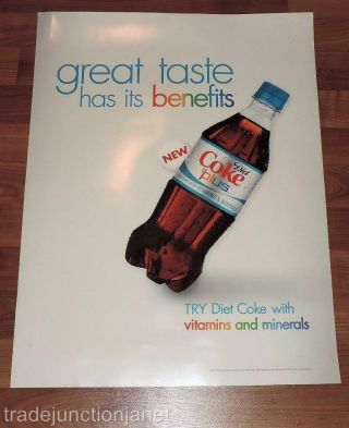 Rare Htf 2007 Usa " Diet Coke Plus " 23 " X 17.  5 " Store Display Sign/poster