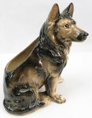Vintage German Shepherd Dog Figure Ceramic Pottery Planter Relpo 1895 Japan