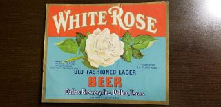 White Rose Old Fashion Lager Label Irtp U - Permit - Dallas Brewery Inc.  Tx