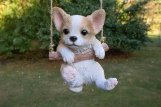 Chihuahua Puppy Dog Figurine On A Swing Resin Ornament Statue Chiwawa