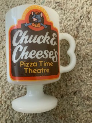 Vintage Chuck E Cheese Pizza Time Theatre White Coffee Mug 80s Usa Rare Glass