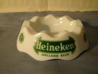 Vintage Heineken Holland Beer White Glass Ashtray Opalex Made In France
