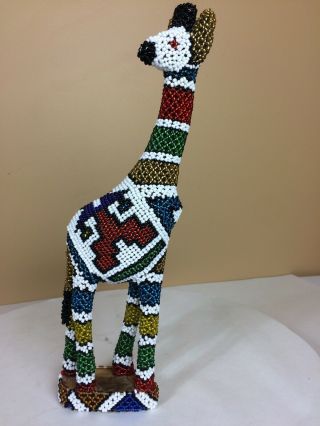 Wooden Giraffe Decor Hand Carved Africa Wood Animal Bead Embellished Sculpture