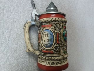 Vintage West German Beer Stein Hand Painted With Natives With Pewter Lid