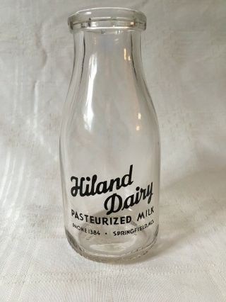 Vintage Third Quart Milk Bottle Hiland Dairy Springfield Missouri 1950s