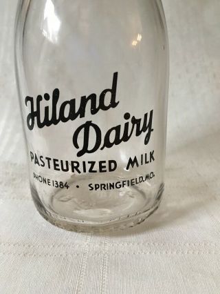 Vintage Third Quart Milk Bottle Hiland Dairy Springfield Missouri 1950s 3