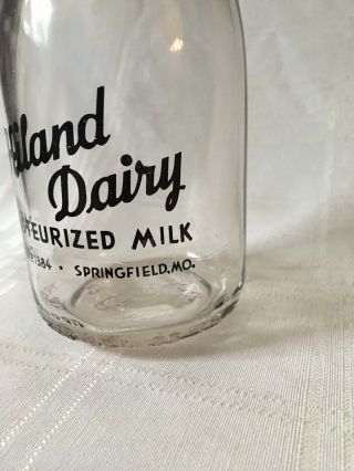 Vintage Third Quart Milk Bottle Hiland Dairy Springfield Missouri 1950s 4