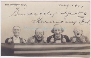 Music Hall.  Musical Comedy Act The Harmony Four.  Signed Postcard Dated 1917