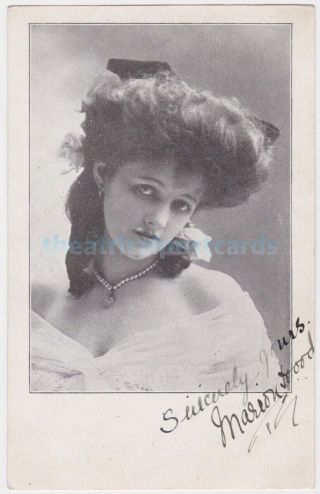 Victorian Music Hall Comedienne And Singer Marion Hood.  Signed Postcard