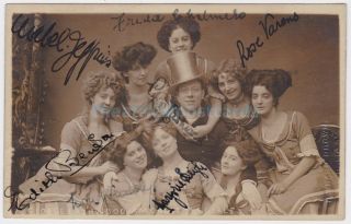 Music Hall,  Pantomime Comedian George Lashwood And Ladies.  Signed Postcard