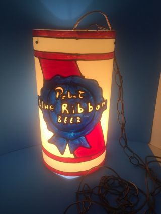 Vintage Pabst Blue Ribbon Beer Can Poker Pool Table Hanging Bar Light Sign