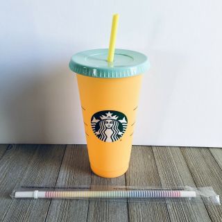 Single Starbucks Color Changing Cup Apricot Tangerine 2019,  Rainbow Straw
