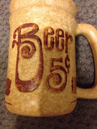 Vintage Pottery Craft Usa " Beer 5 Cents " Pottery/terra Cotta Mug