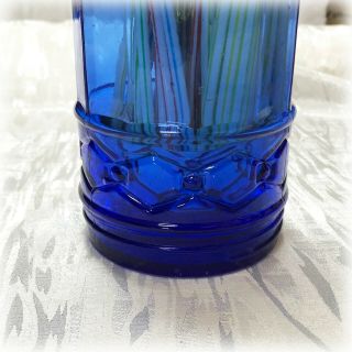 RETRO Cobalt Blue Glass Straw Dispenser Chrome Lid Pull Up Tray Soda Fountain 3