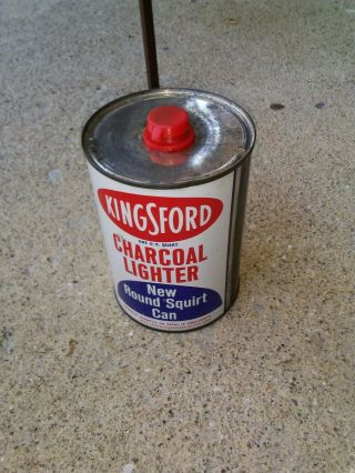Kingsford Charcoal Lighter Fluid Round Squirt Can 1925,  Rare Vintage Oil Cans