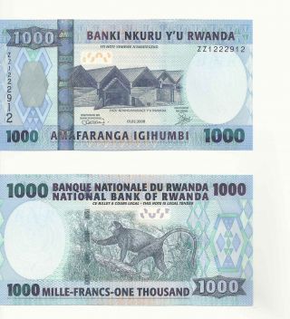 Replacement " Zz " Serial Banknote Rwanda 1000 Francs Unc - Rare (2008)