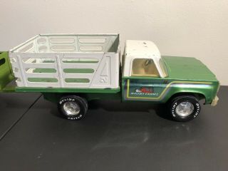 Vintage NYLINT Farms Pressed Steel Livestock Truck With Trailer Green Retro Toy 3