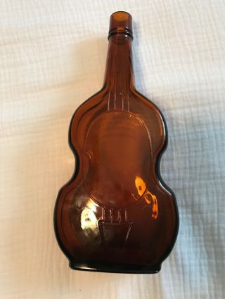 Vintage Figural Amber Glass Bottle Cello Violin Shaped 11 Inches Tall