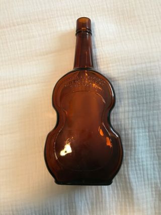 Vintage Figural Amber Glass Bottle Cello Violin Shaped 11 Inches Tall 2