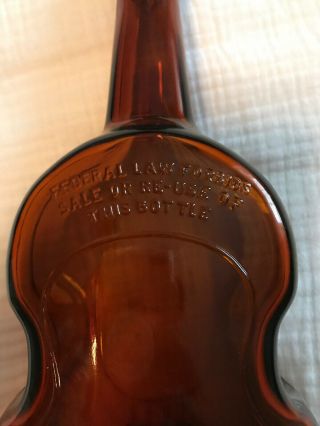 Vintage Figural Amber Glass Bottle Cello Violin Shaped 11 Inches Tall 3