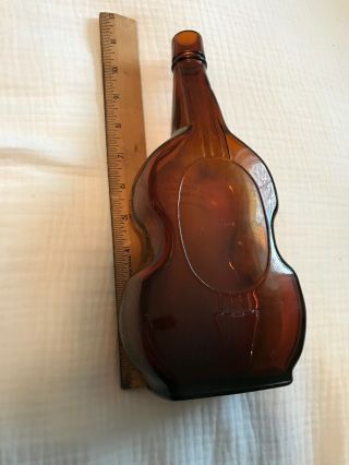 Vintage Figural Amber Glass Bottle Cello Violin Shaped 11 Inches Tall 5