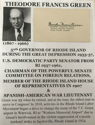 Antiunion Governor Senator Rhode Island Spanish American War Lt Autograph Signed