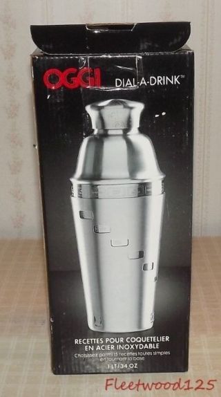 Oggi Stainless Steel Dial - A - Drink Recipe Cocktail Shaker 34 Oz.  W/ Box