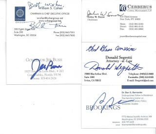 Former Chairman Of The Federal Reserve Ben Bernanke Signed Business Card