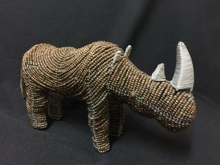 Zambia Africa Bronze Color Bead On Wire Large Rhino Figurine