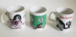 Set Of 3 Kiln Craft Cat Mug Christmas Peace Kliban England Sigma Tastesetters