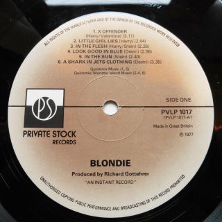 BLONDIE Debut PRIVATE STOCK Vinyl LP 1st Pressing PVLP1017 Debbie Harry EX/EX 3
