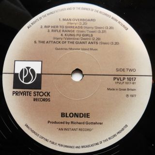 BLONDIE Debut PRIVATE STOCK Vinyl LP 1st Pressing PVLP1017 Debbie Harry EX/EX 4