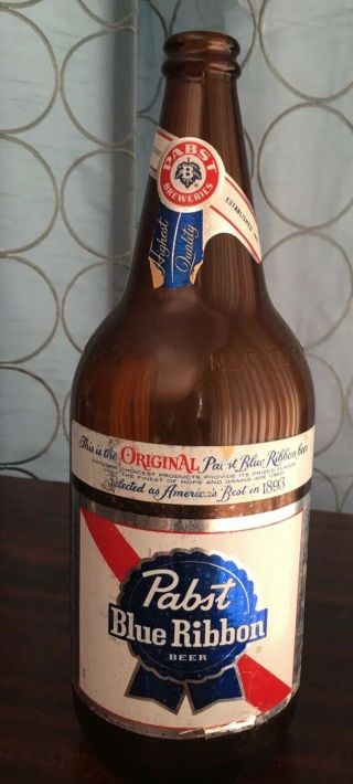 Vintage Pabst 1 Quart Beer Bottle Brown Glass Breweriana Bar Pub Man Cave Decor