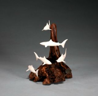 Shark School Of 5 Direct From John Perry 9in Tall Pellucida Miniature Sculpture