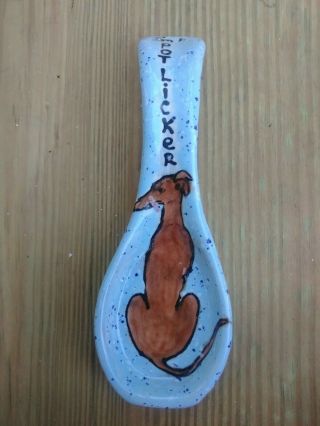 Whippet Greyhound Potlicker Spoon Holder Handpainted Kiln Fired Art Ooak