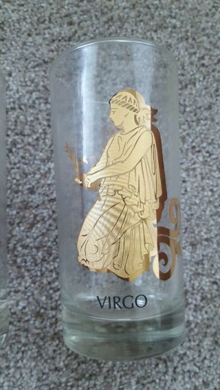 Set of 6 Zodiac Gold Etched Drinking Tumbler Glasses Astrology Horoscope Signs 5