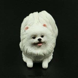 Resin Lovely Mini Pomeranian Dog Hand Painted Simulation Model Statue White
