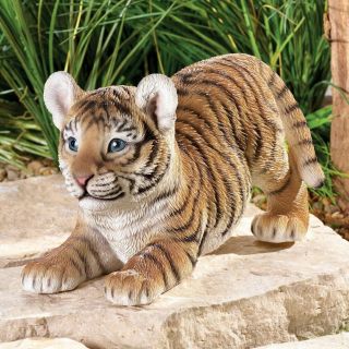 Realistic Baby Tiger On The Prowl Figurine Decoration In/ Outdoor Garden Statue