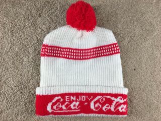 Vintage Coca Cola Beanie Knit Hat Cap Winter Enjoy Coke Soda Red Advertising