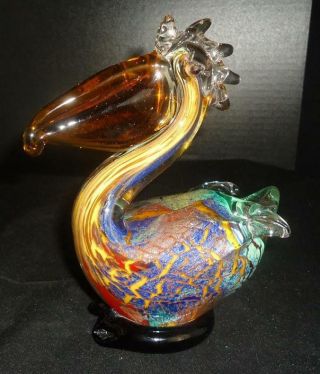 Colorful Art Glass 7 " Pelican Bird Figurine Paperweight