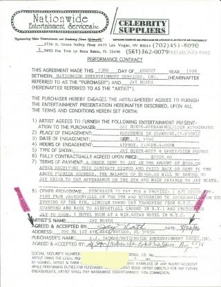 Jay North Dennis The Menace 1996 Contract For Stamford Ct Meet And Greet