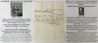 Civil War President Lincoln Congressman Jersey Assemblyman Letter Signed 