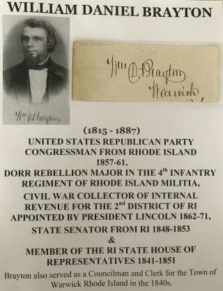 Civil War Era Congressman Dorr Rebellion Major 4th Rhode Island Autograph Signed