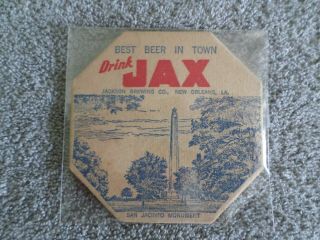 Vintage 4 " Jax Beer Coaster San Jacinto Monument Texas Jackson Brew Orleans